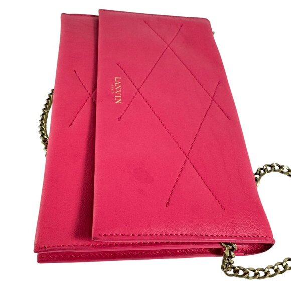 LANVIN Fuchsia Leather Sugar Lambskin Mini Crossbody Wallet Bag Made in Spain - Picture 4 of 14